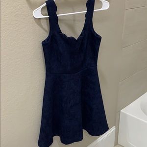 Navy suede dress with scallop neckline!